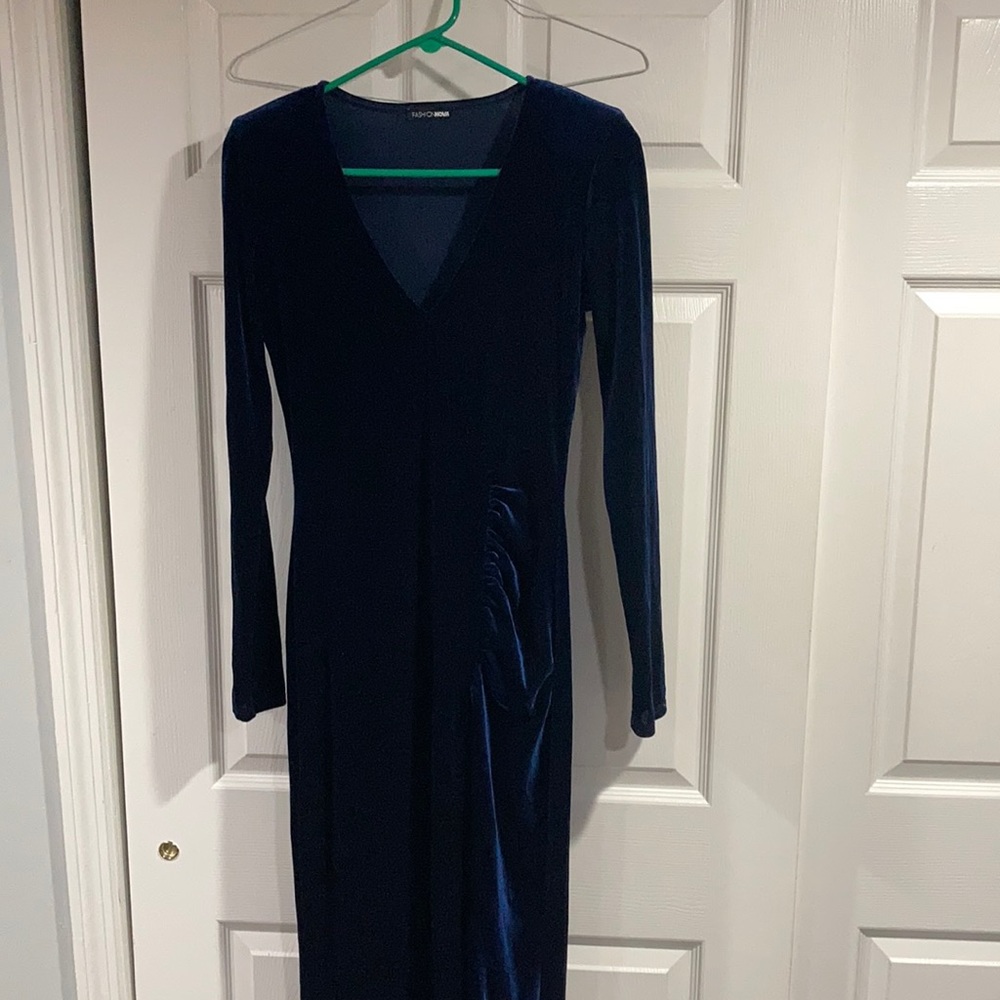 Fashion Nova Blue Velvet Dress
